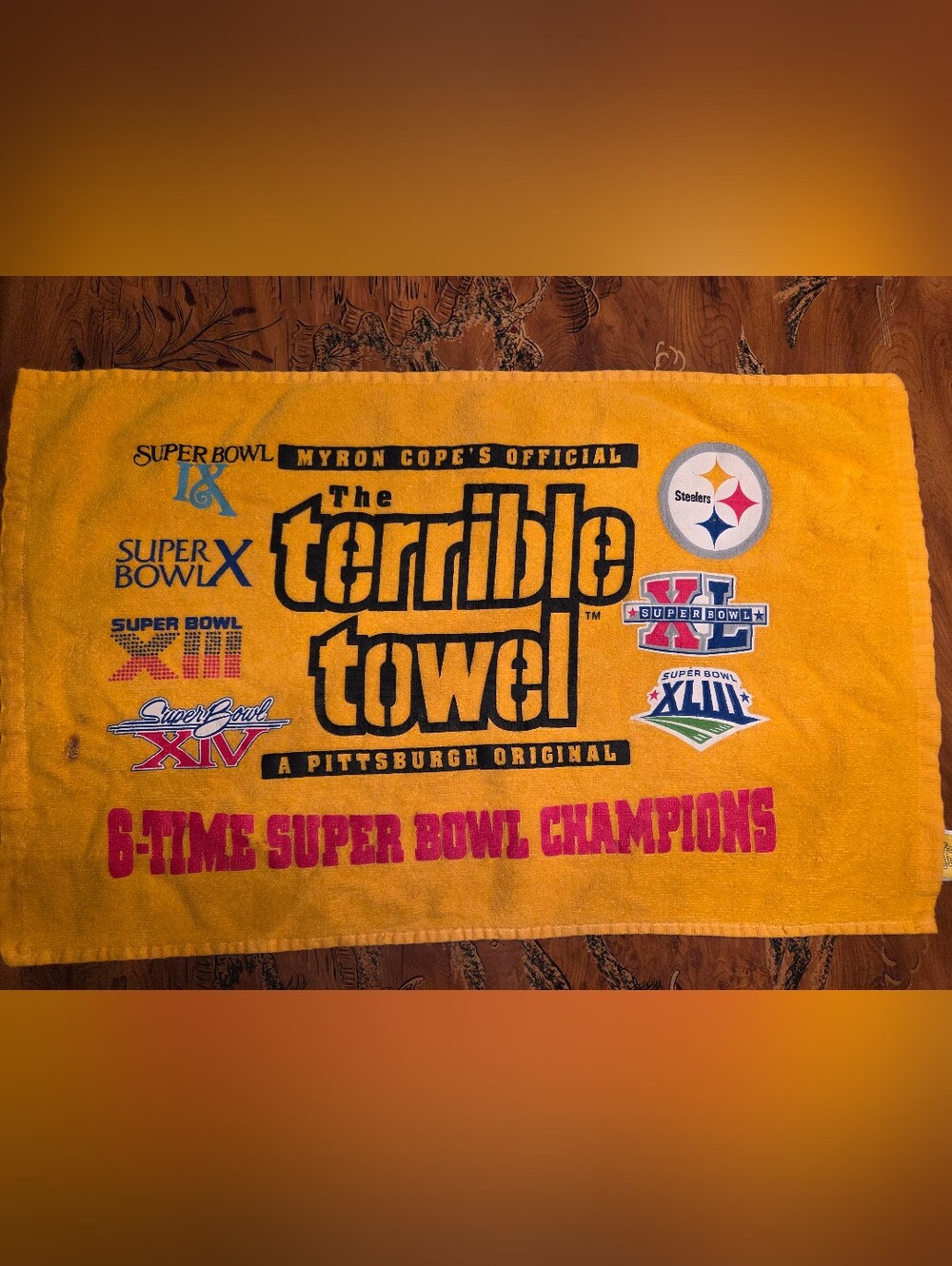 Pittsburgh Steelers Yellow Fan Towel 6 Times Super Bowl Champions